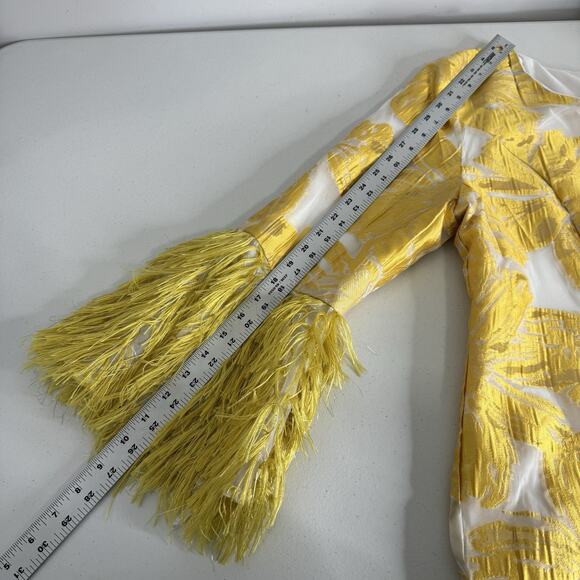 Giovanna Signature Dress Womens 18 Yellow Fringe Floral Jacquard Shift Cocktail - Picture 13 of 15